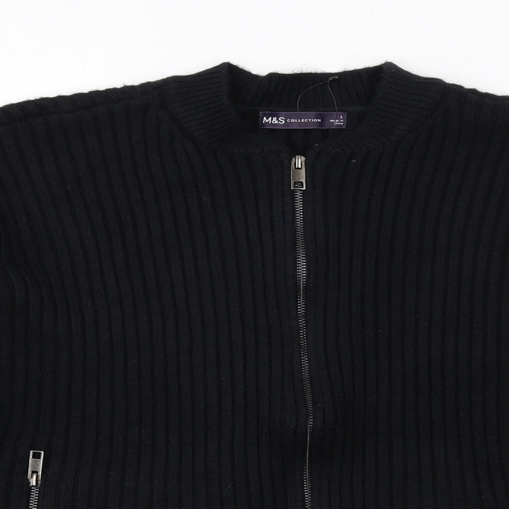 Marks and Spencer Womens Black Round Neck Polyester Full Zip Jumper Size L