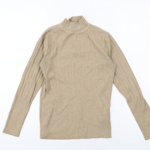 Marks and Spencer Womens Beige High Neck Viscose Pullover Jumper Size 8