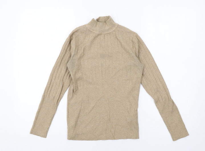 Marks and Spencer Womens Beige High Neck Viscose Pullover Jumper Size 8