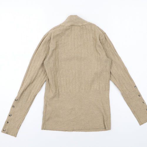 Marks and Spencer Womens Beige High Neck Viscose Pullover Jumper Size 8