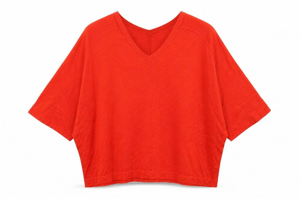 Front view of Next women’s orange v-neck acrylic jumper, size M
