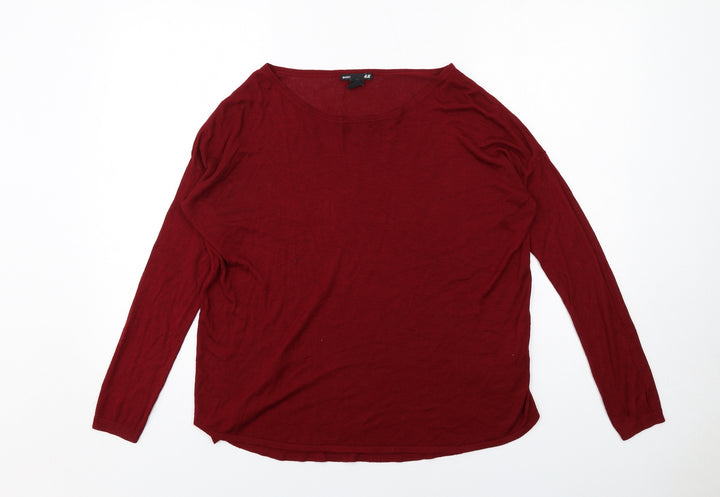 H&M Womens Red Round Neck Acrylic Pullover Jumper Size S