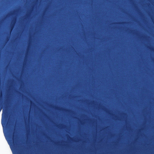 Marks and Spencer Mens Blue Collared Cotton Pullover Jumper Size M Long Sleeve