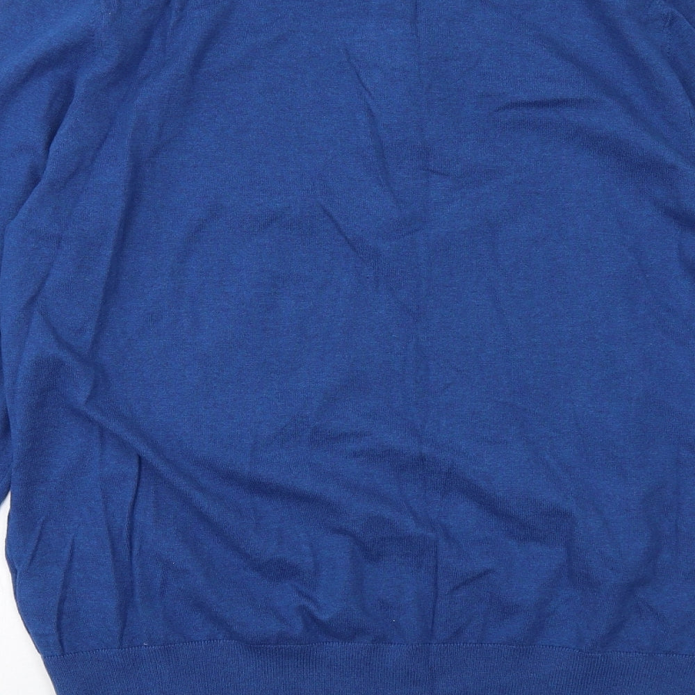 Marks and Spencer Mens Blue Collared Cotton Pullover Jumper Size M Long Sleeve