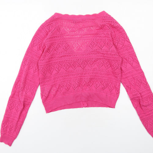 Brave Soul Womens Pink V-Neck Geometric Cotton Cardigan Jumper Size XS