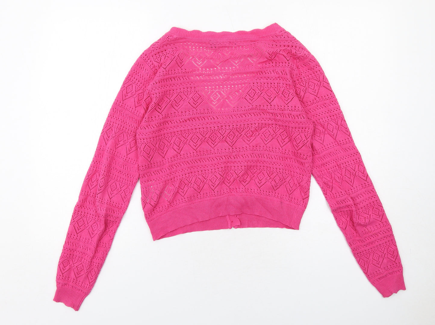 Brave Soul Womens Pink V-Neck Geometric Cotton Cardigan Jumper Size XS