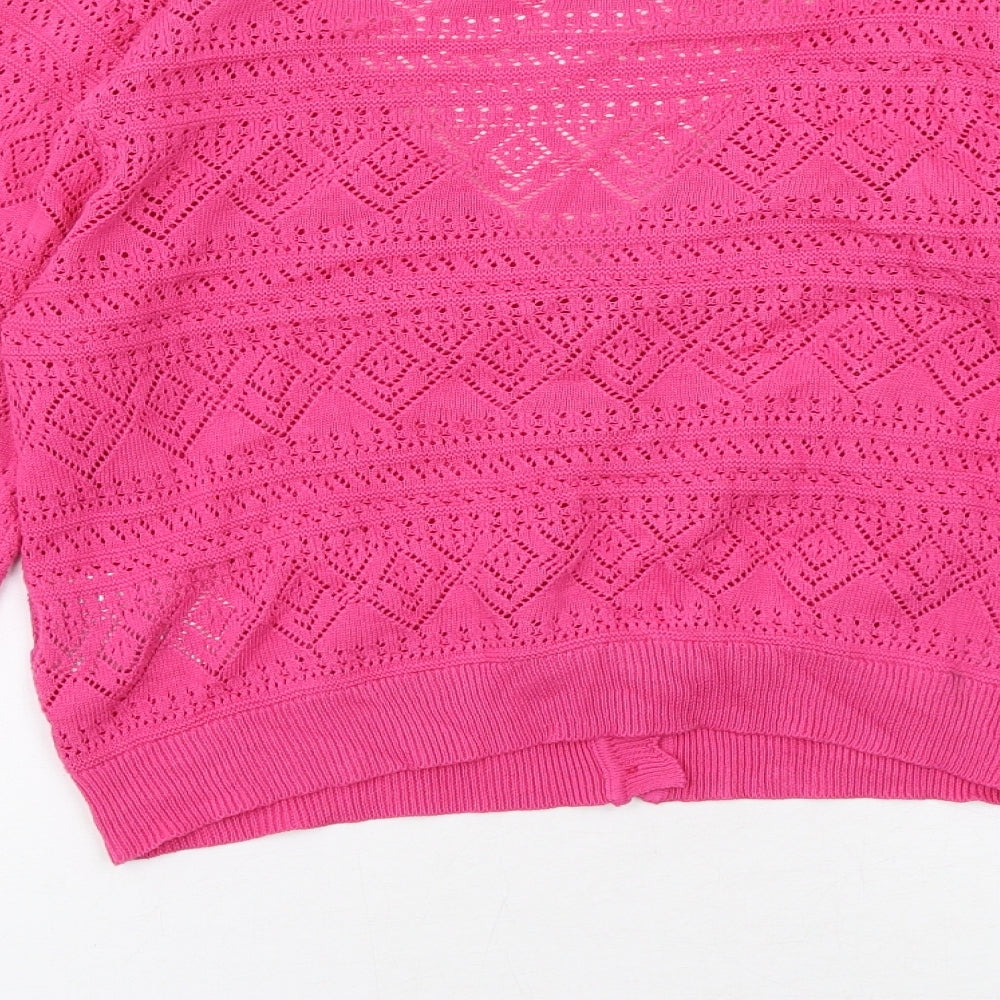 Brave Soul Womens Pink V-Neck Geometric Cotton Cardigan Jumper Size XS