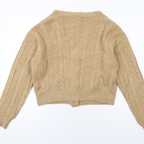 Zara Womens Beige V-Neck Acrylic Cardigan Jumper Size S