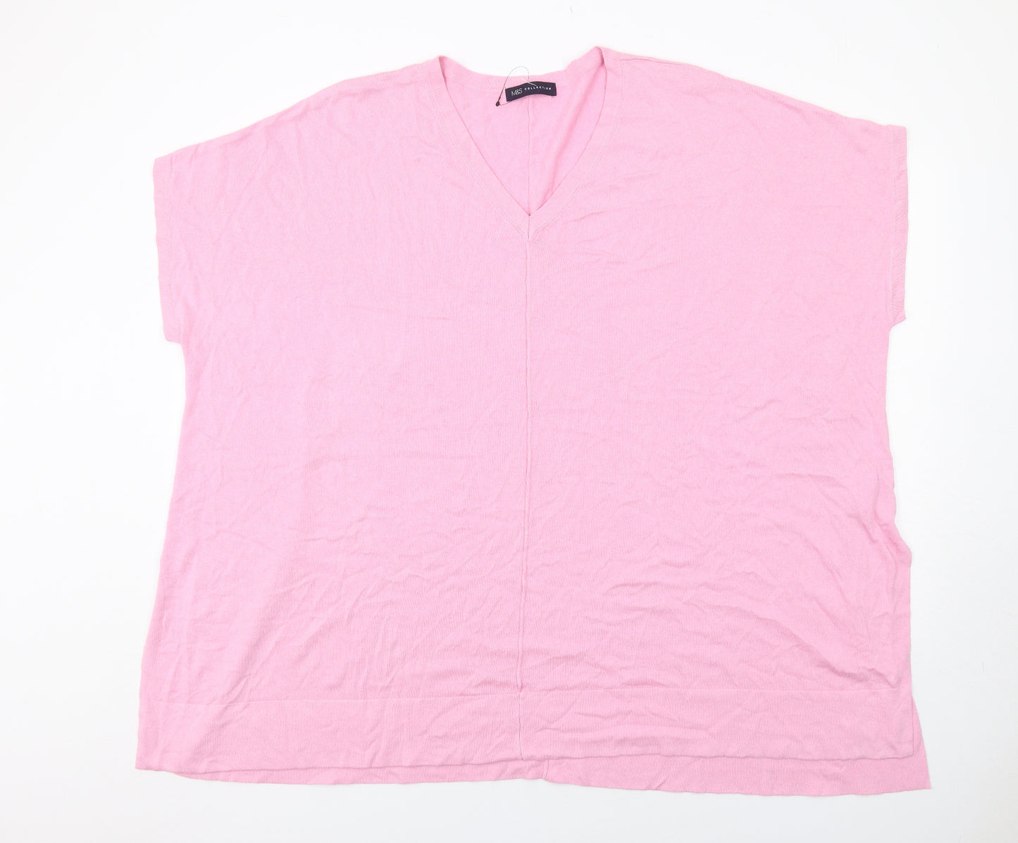 Marks and Spencer Womens Pink V-Neck Viscose Pullover Jumper Size 28
