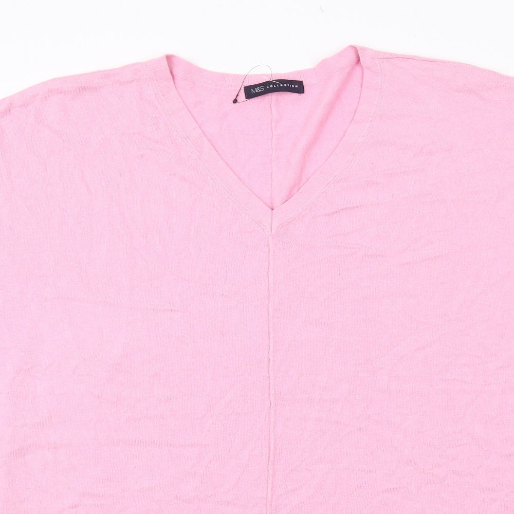 Marks and Spencer Womens Pink V-Neck Viscose Pullover Jumper Size 28