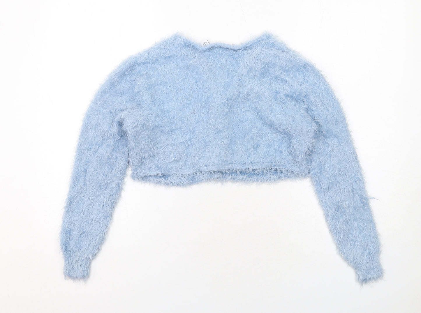 COLLUSION Womens Blue V-Neck Nylon Cardigan Jumper Size 6 - Cropped