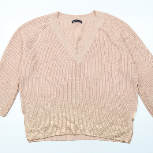 Marks and Spencer Womens Orange V-Neck Acrylic Pullover Jumper Size 20