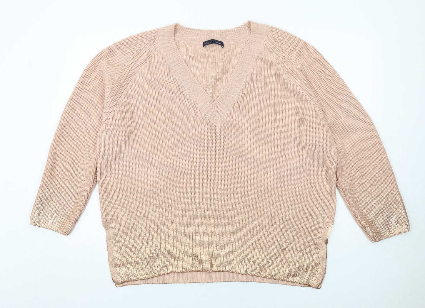 Marks and Spencer Womens Orange V-Neck Acrylic Pullover Jumper Size 20
