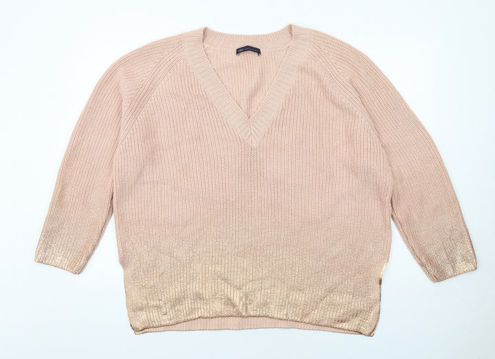 Marks and Spencer Womens Orange V-Neck Acrylic Pullover Jumper Size 20