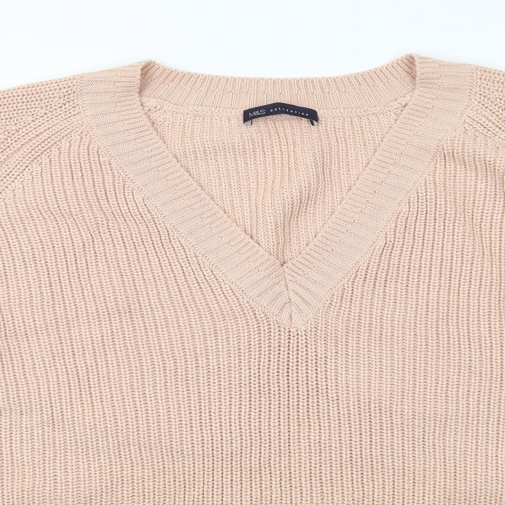 Marks and Spencer Womens Orange V-Neck Acrylic Pullover Jumper Size 20