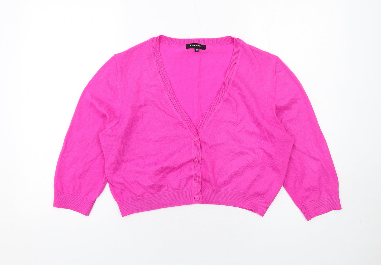 New Look Womens Pink V-Neck Polyester Cardigan Jumper Size 16