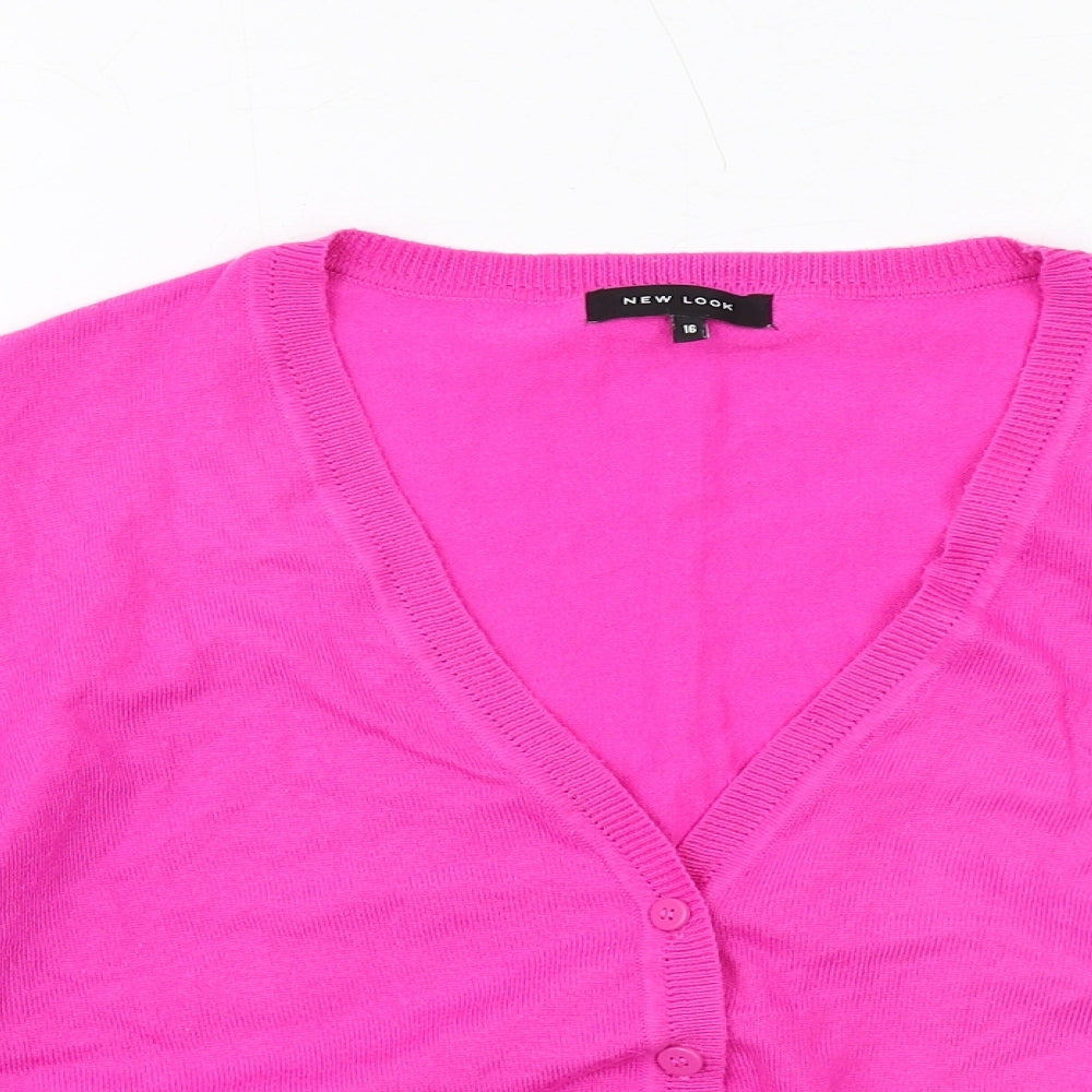 New Look Womens Pink V-Neck Polyester Cardigan Jumper Size 16