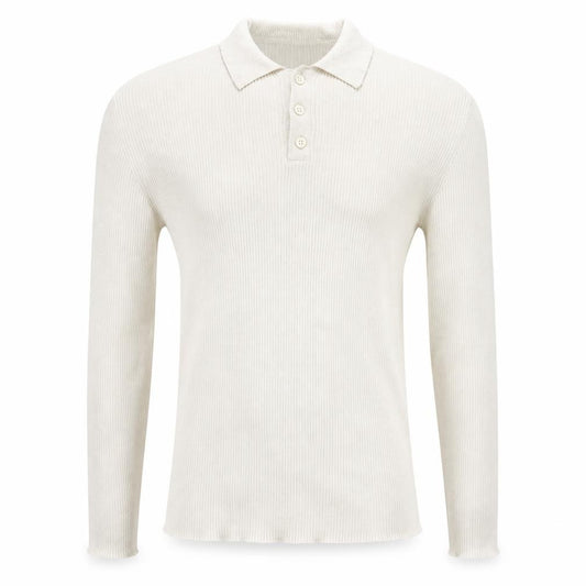 Front view of ASOS men’s beige cotton polo, size M, collared button