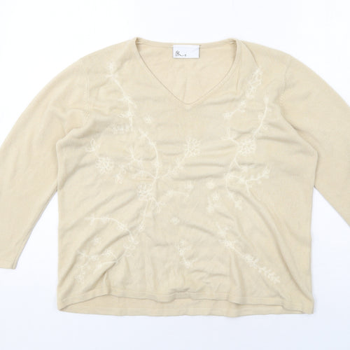 BHS Womens Beige V-Neck Acrylic Pullover Jumper Size 16