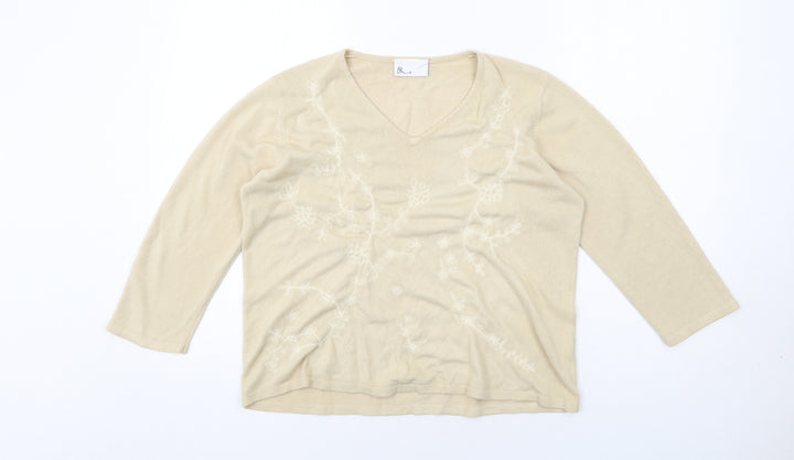 BHS Womens Beige V-Neck Acrylic Pullover Jumper Size 16