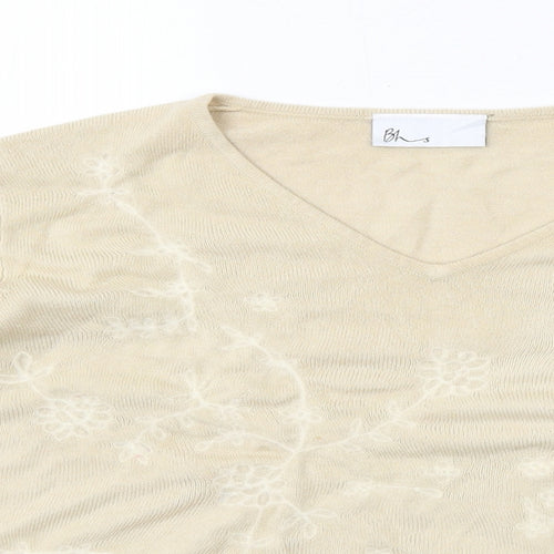 BHS Womens Beige V-Neck Acrylic Pullover Jumper Size 16