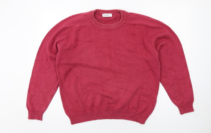 Cotton Womens Pink Round Neck Cotton Pullover Jumper Size L