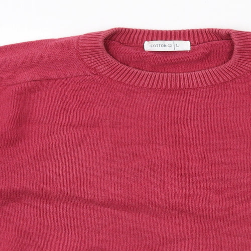 Cotton Womens Pink Round Neck Cotton Pullover Jumper Size L