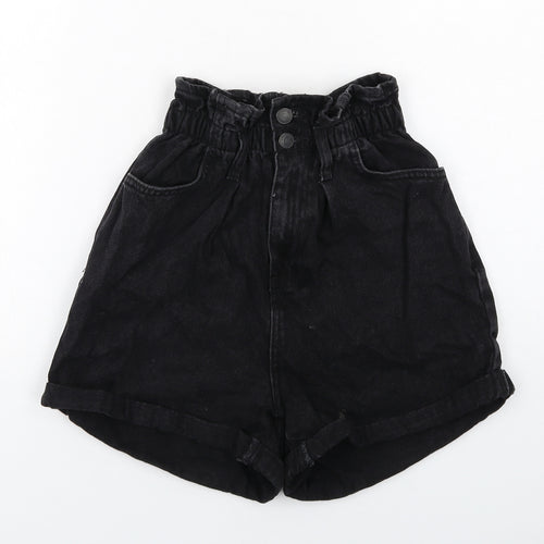 New Look Womens Black Cotton Paperbag Shorts Size 8 Regular Zip