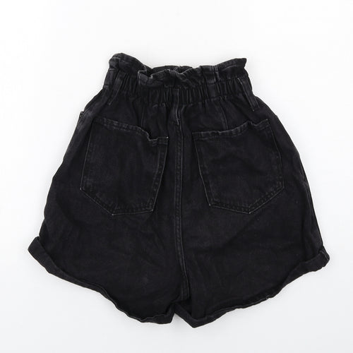 New Look Womens Black Cotton Paperbag Shorts Size 8 Regular Zip
