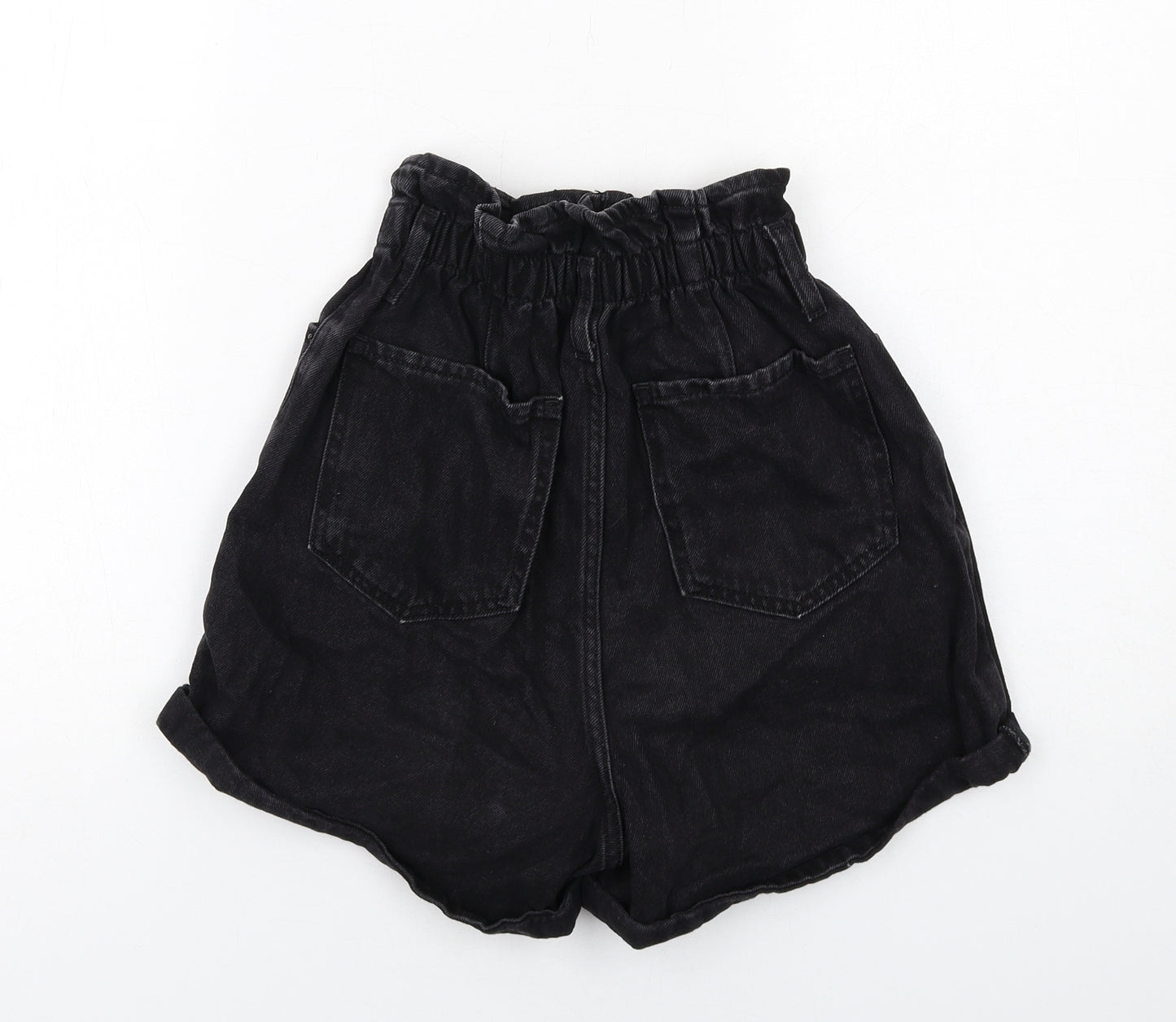 New Look Womens Black Cotton Paperbag Shorts Size 8 Regular Zip