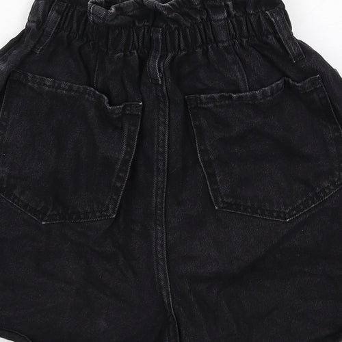 New Look Womens Black Cotton Paperbag Shorts Size 8 Regular Zip