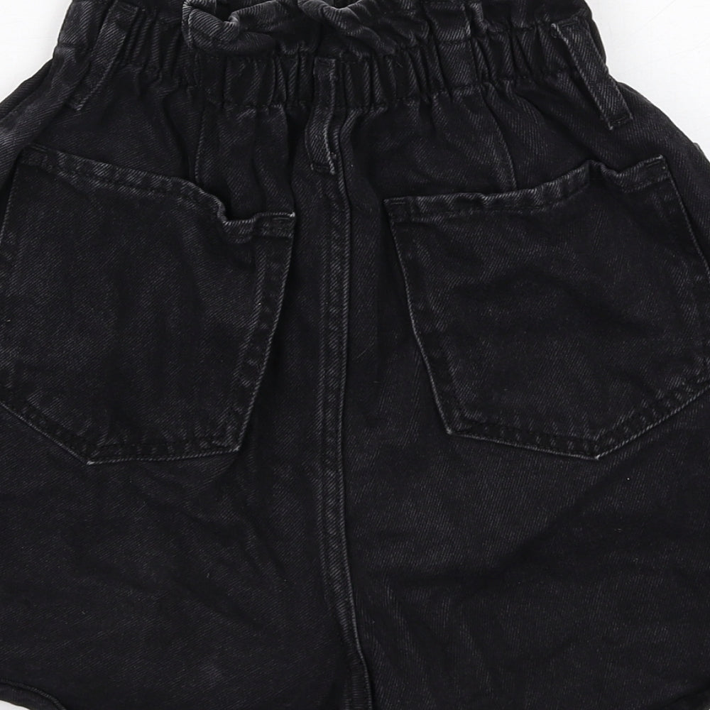New Look Womens Black Cotton Paperbag Shorts Size 8 Regular Zip