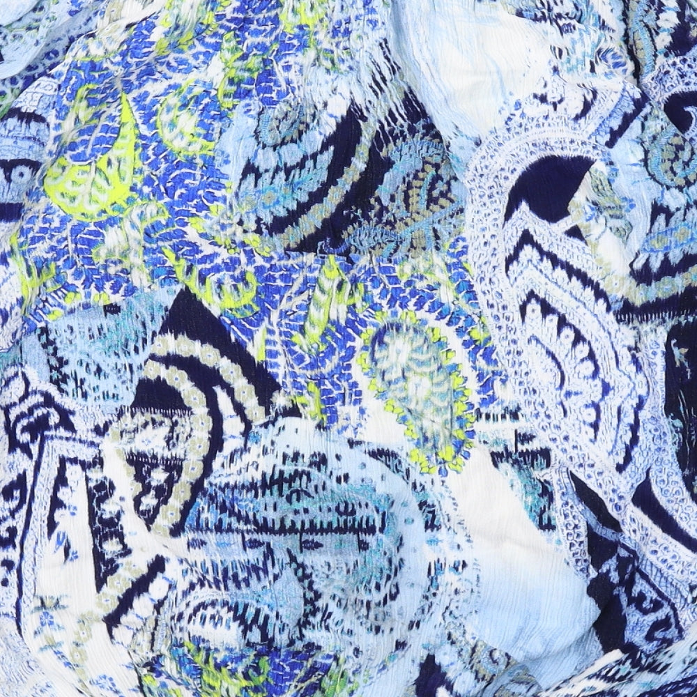 Desigual Womens Blue Geometric Viscose Basic Blouse Size L Round Neck