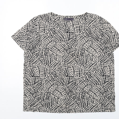 Marks and Spencer Womens Ivory Geometric Polyester Basic T-Shirt Size 16 Round Neck