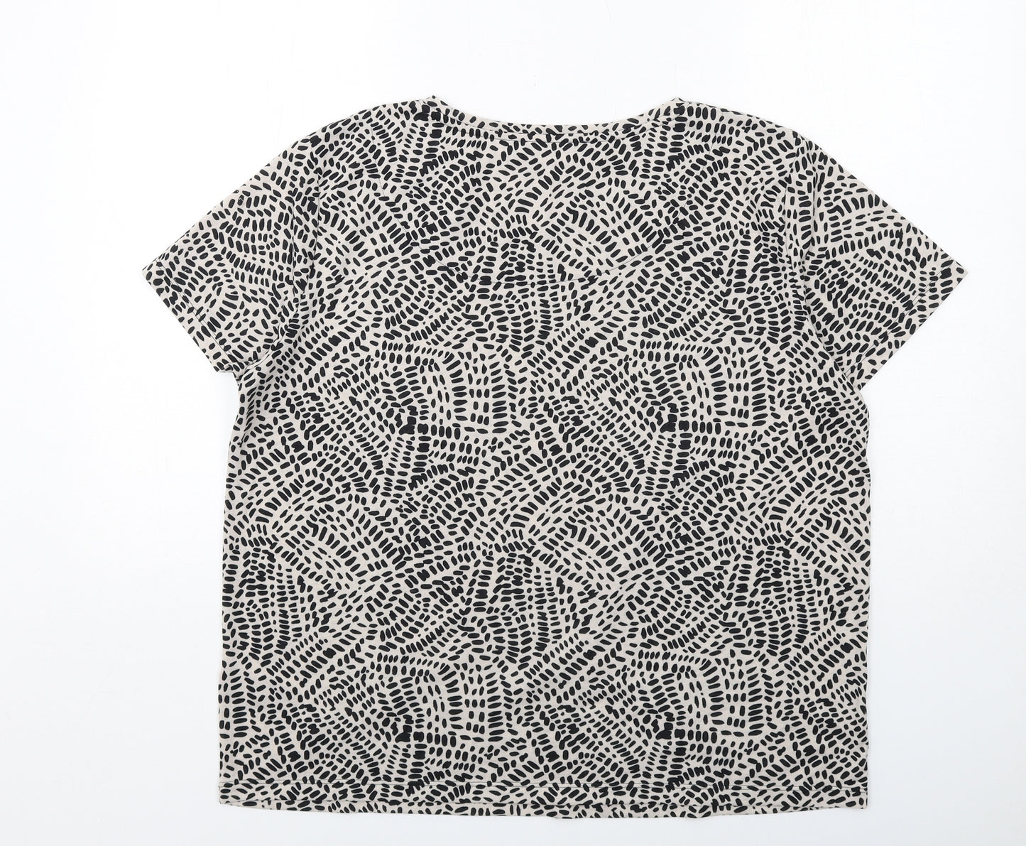 Marks and Spencer Womens Ivory Geometric Polyester Basic T-Shirt Size 16 Round Neck