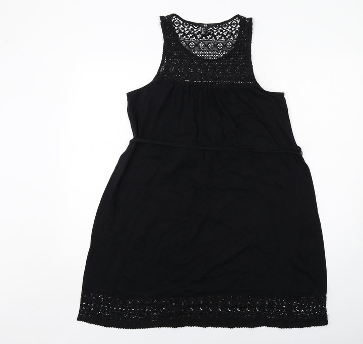 H&M Womens Black Cotton Tank Dress Size M Round Neck Pullover - Lace Details