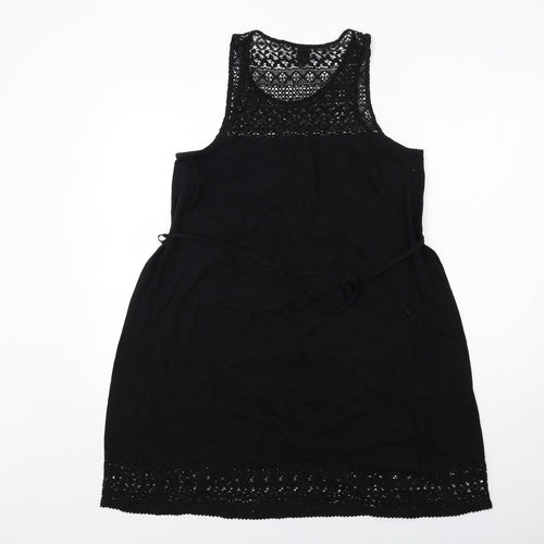 H&M Womens Black Cotton Tank Dress Size M Round Neck Pullover - Lace Details