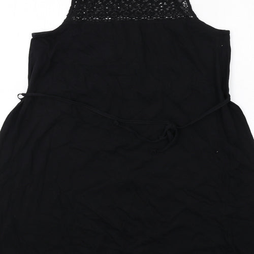 H&M Womens Black Cotton Tank Dress Size M Round Neck Pullover - Lace Details