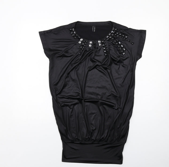 VERO MODA Womens Black Polyester Mini Size XS Round Neck Pullover
