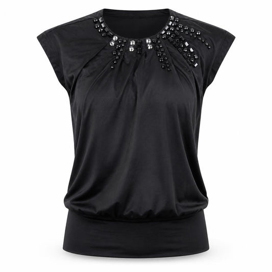 Front view of Vero Moda women’s black polyester mini, size XS, round neck pullover