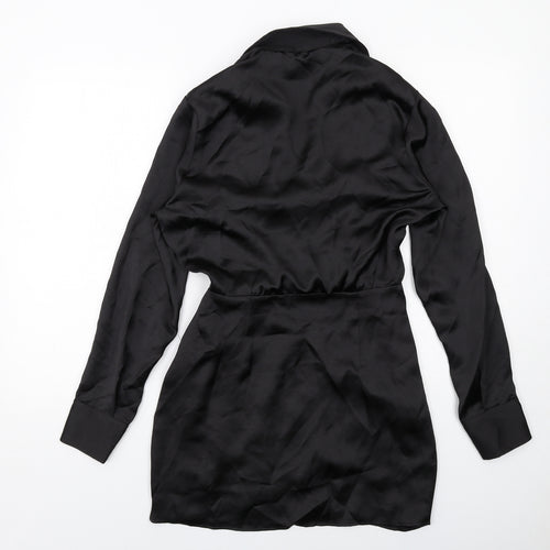 Zara Womens Black Polyester Shirt Dress Size XS Collared Zip