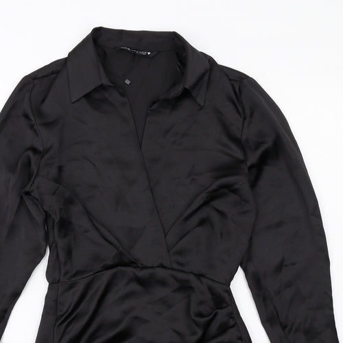 Zara Womens Black Polyester Shirt Dress Size XS Collared Zip