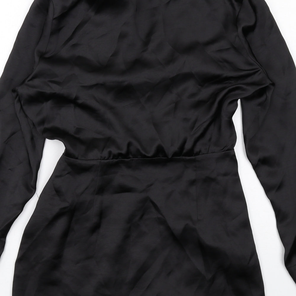Zara Womens Black Polyester Shirt Dress Size XS Collared Zip