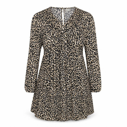 ASOS Womens Beige Animal Print Viscose A-Line Size 12 Round Neck Zip - Leopard Print , Twist Detail