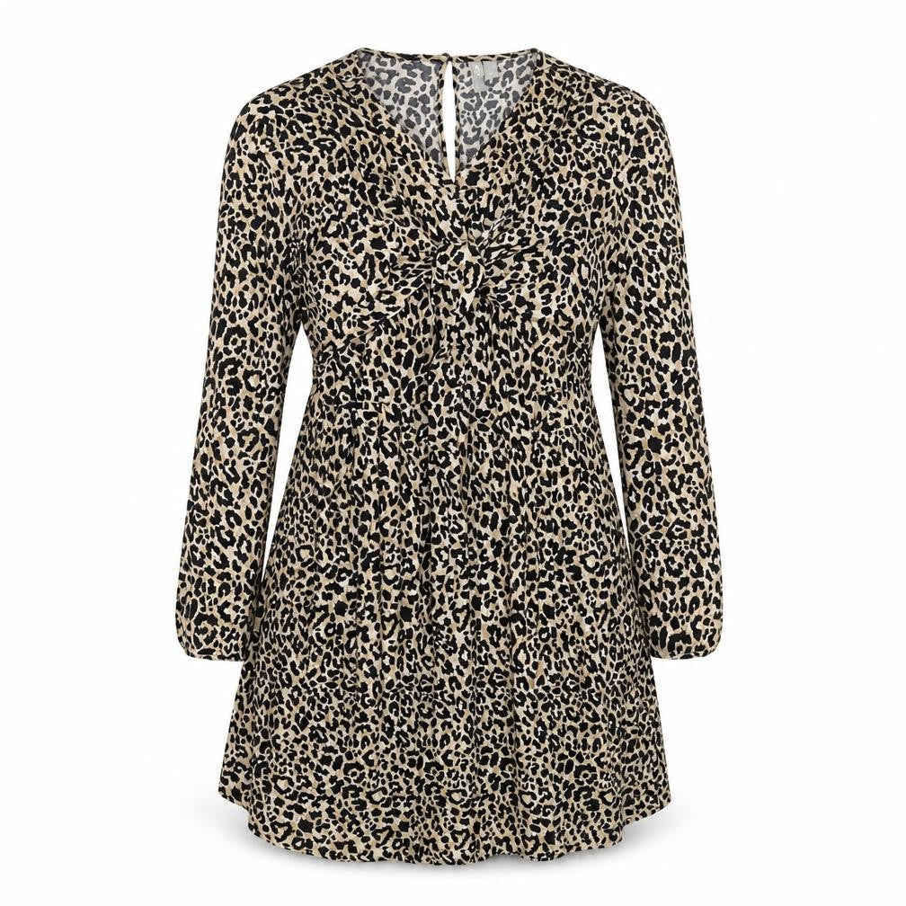 ASOS Womens Beige Animal Print Viscose A-Line Size 12 Round Neck Zip - Leopard Print , Twist Detail
