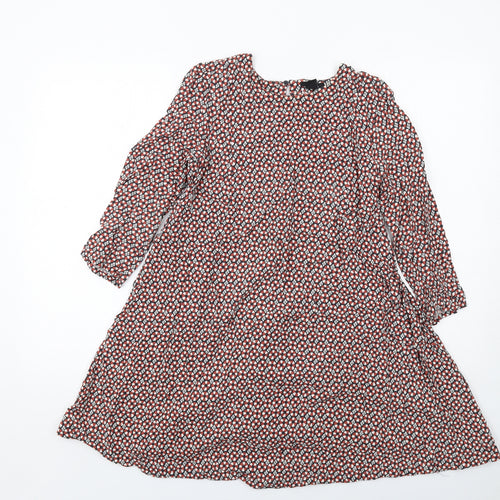 H&M Womens Multicoloured Geometric Viscose A-Line Size 12 Round Neck Button