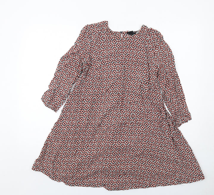 H&M Womens Multicoloured Geometric Viscose A-Line Size 12 Round Neck Button