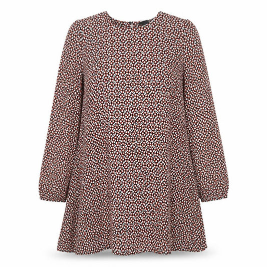 Front view of H&M women’s multicoloured geometric viscose a-line, size UK 12, round neck button