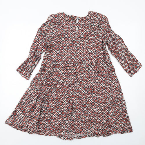 H&M Womens Multicoloured Geometric Viscose A-Line Size 12 Round Neck Button