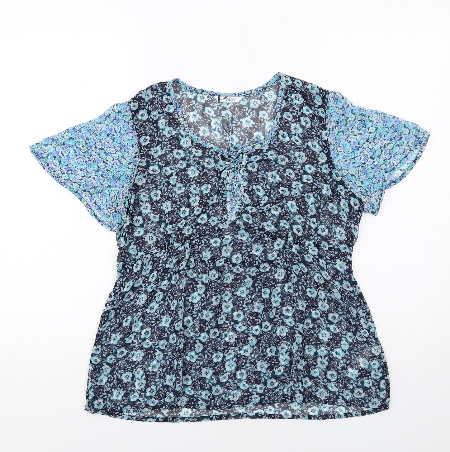 BHS Womens Blue Floral Polyester Basic Blouse Size 8 Round Neck